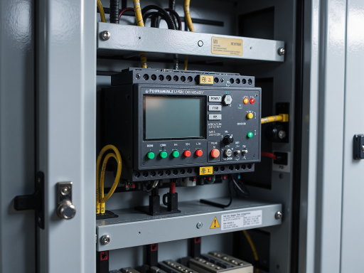 太阳能逆变器产品展示,黑色金属外壳,LED显示屏,工业控制柜背景